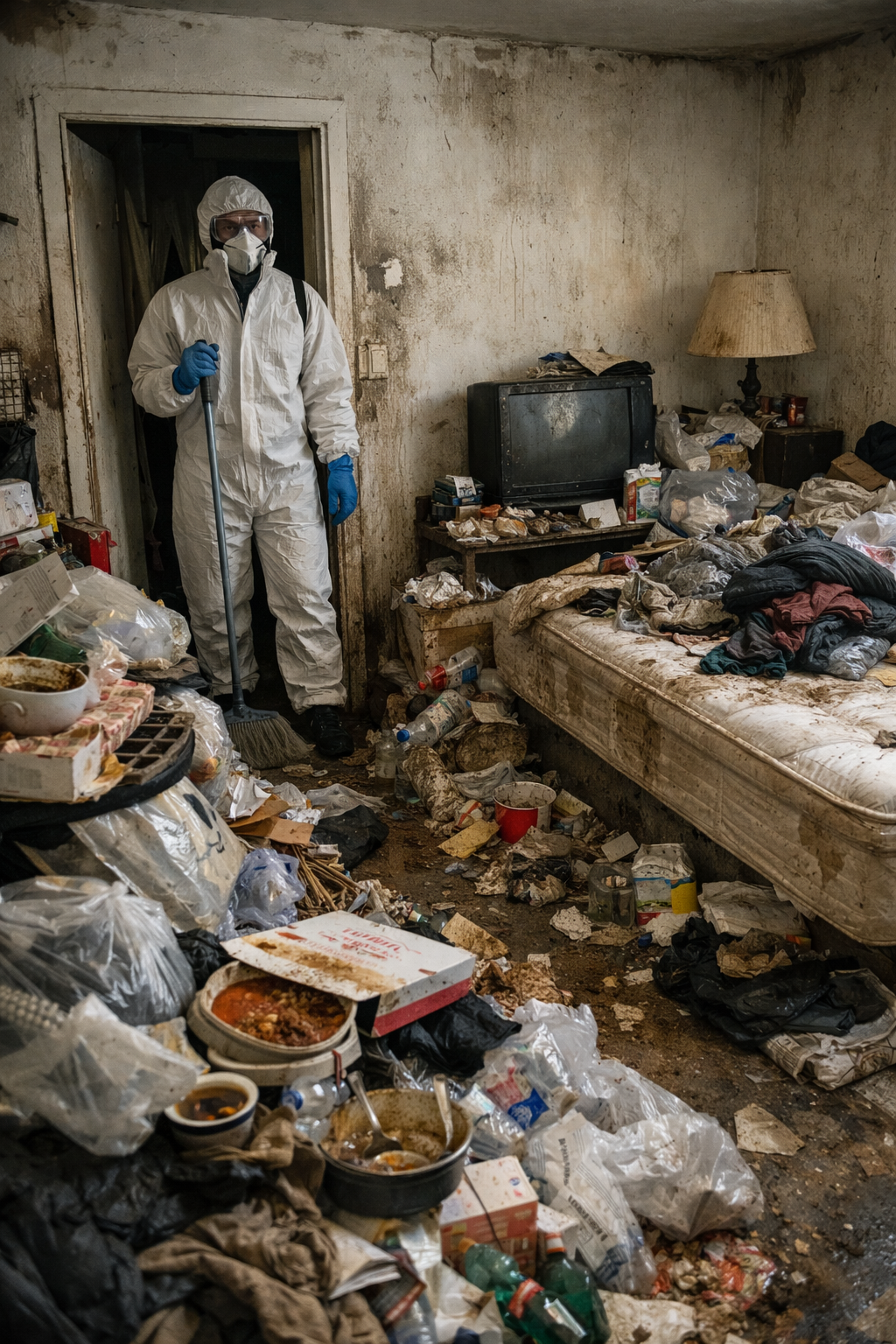 Intervention de nettoyage extrême dans un logement insalubre touché par un syndrome de Diogène sévère