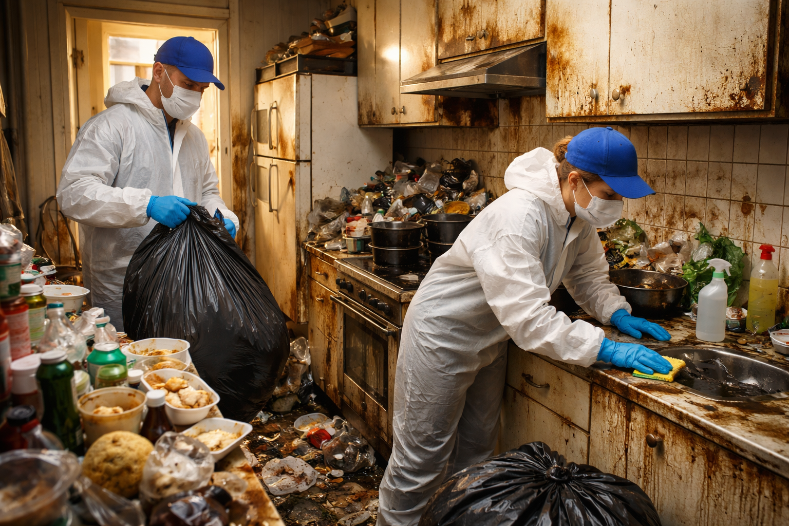 Nettoyage professionnel d’une cuisine insalubre touchée par le syndrome de Diogène