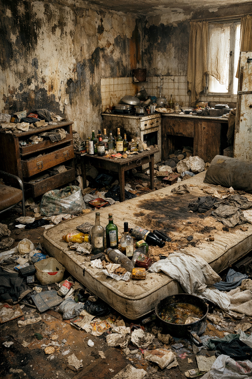 Logement très dégradé à rénover avant la vente après une situation liée au syndrome de Korsakoff