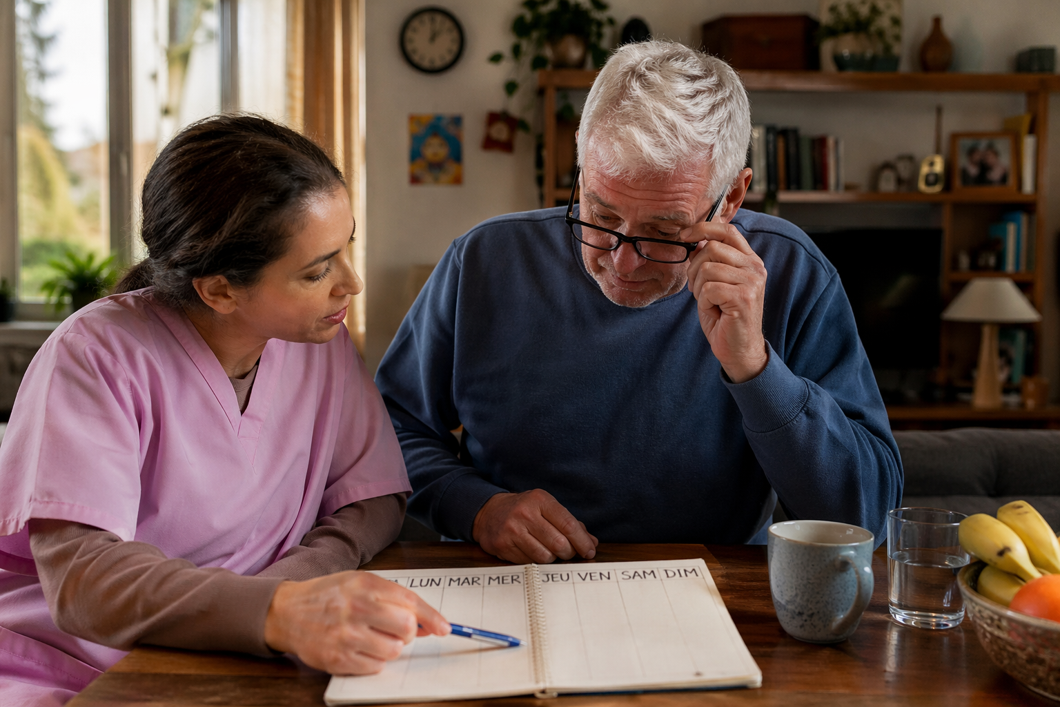 Accompagnement d’un patient lors d’une remise en état après un syndrome de Korsakoff avec planning hebdomadaire et repères du quotidien