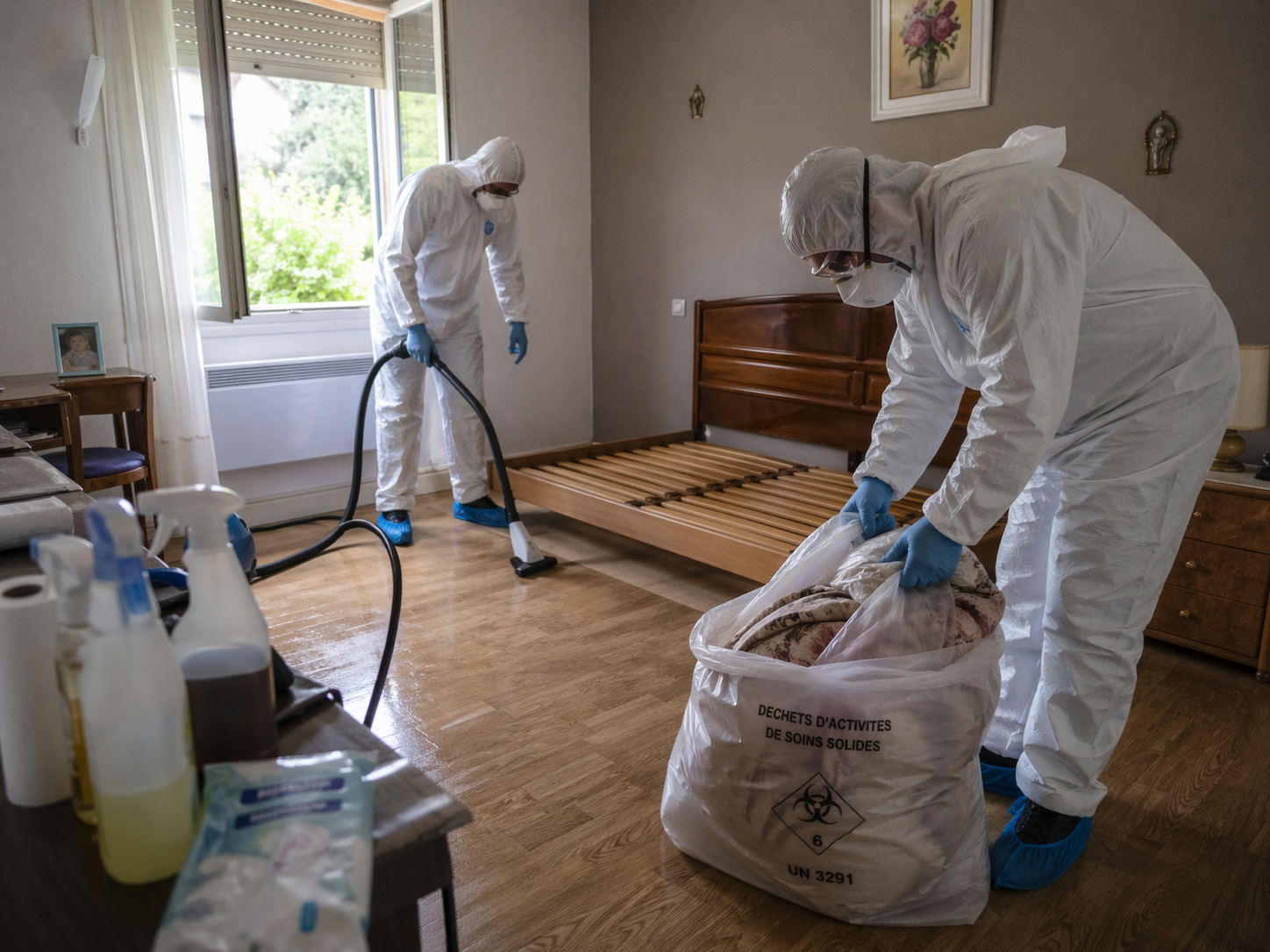 Intervention professionnelle de nettoyage après décès dans une chambre après une mort naturelle