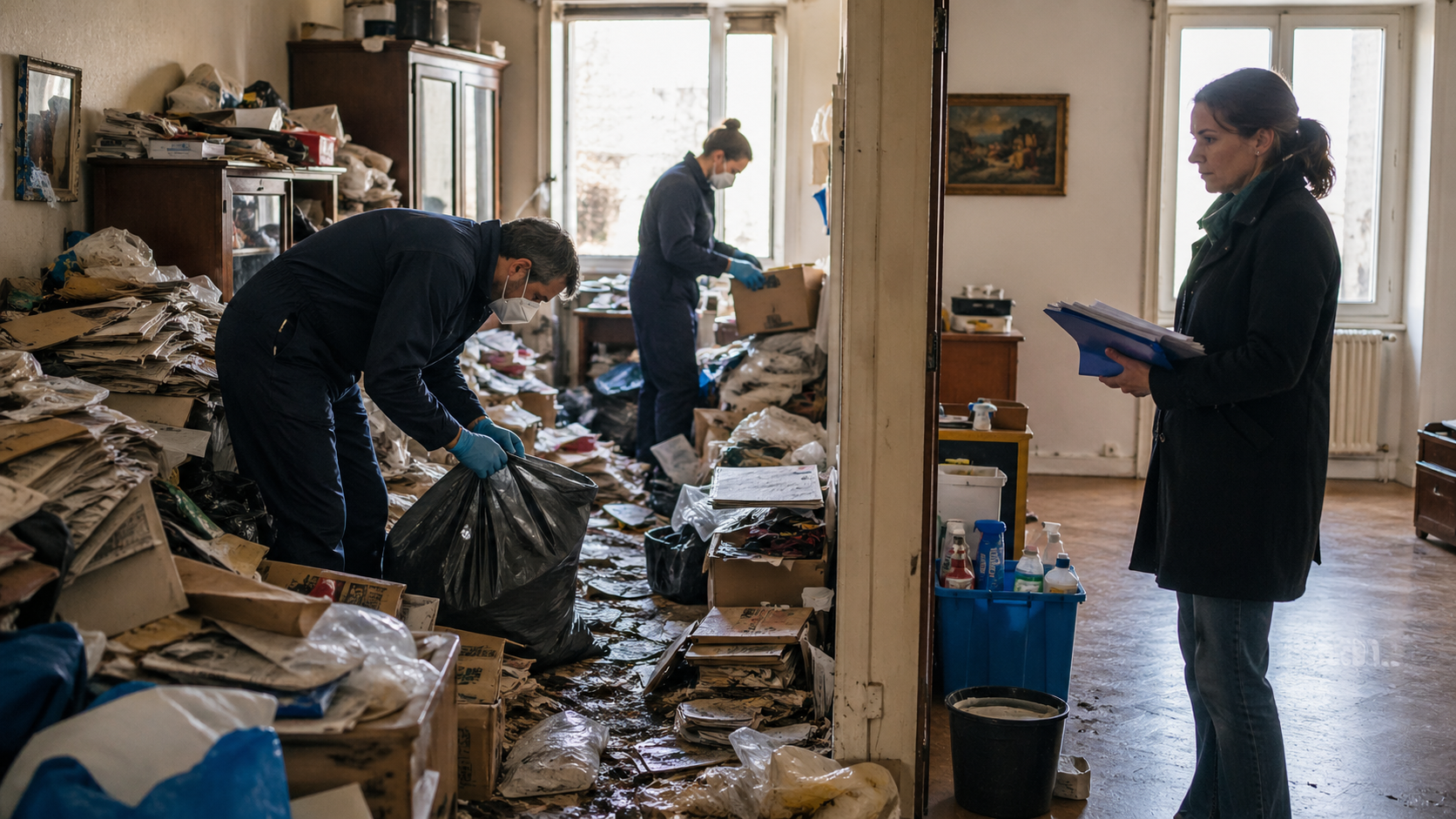 Nettoyage d’un logement touché par le syndrome de Diogène avant une succession avec tri des documents et débarras professionnel