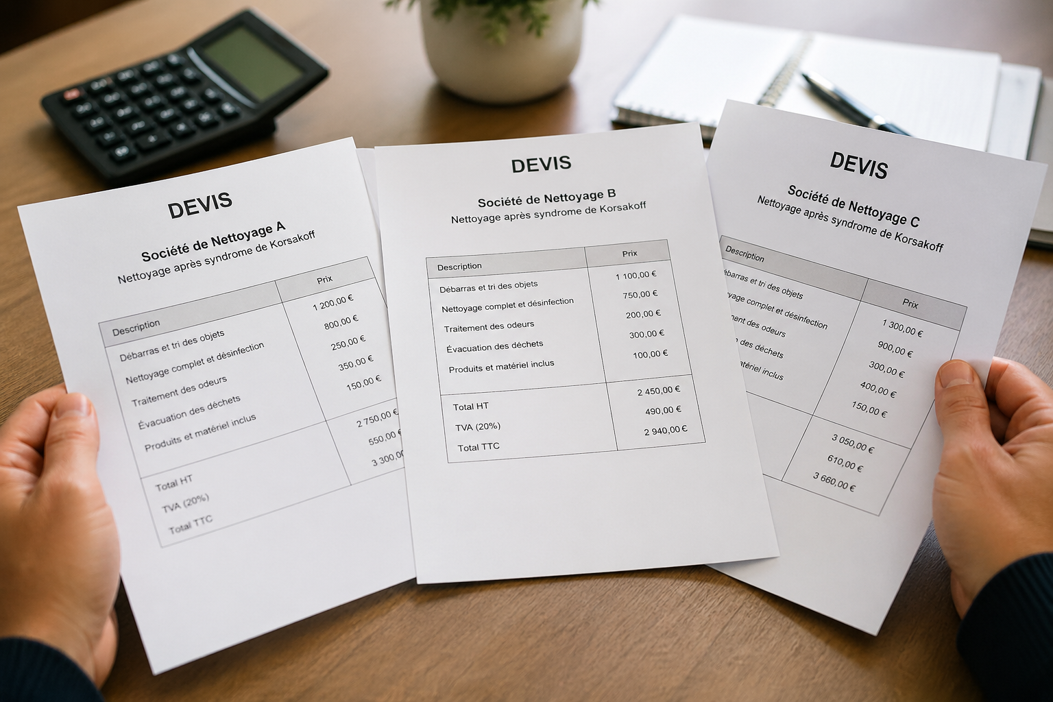 Comparer des devis de nettoyage après syndrome de Korsakoff Comparaison de plusieurs devis pour un nettoyage de logement après syndrome de Korsakoff