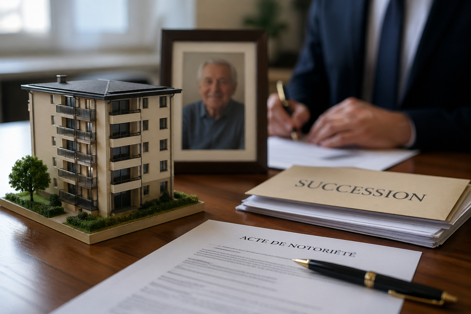 Gestion d’un logement après décès en copropriété Gestion d’un logement après décès en copropriété avec documents de succession, acte de notoriété et maquette d’immeuble