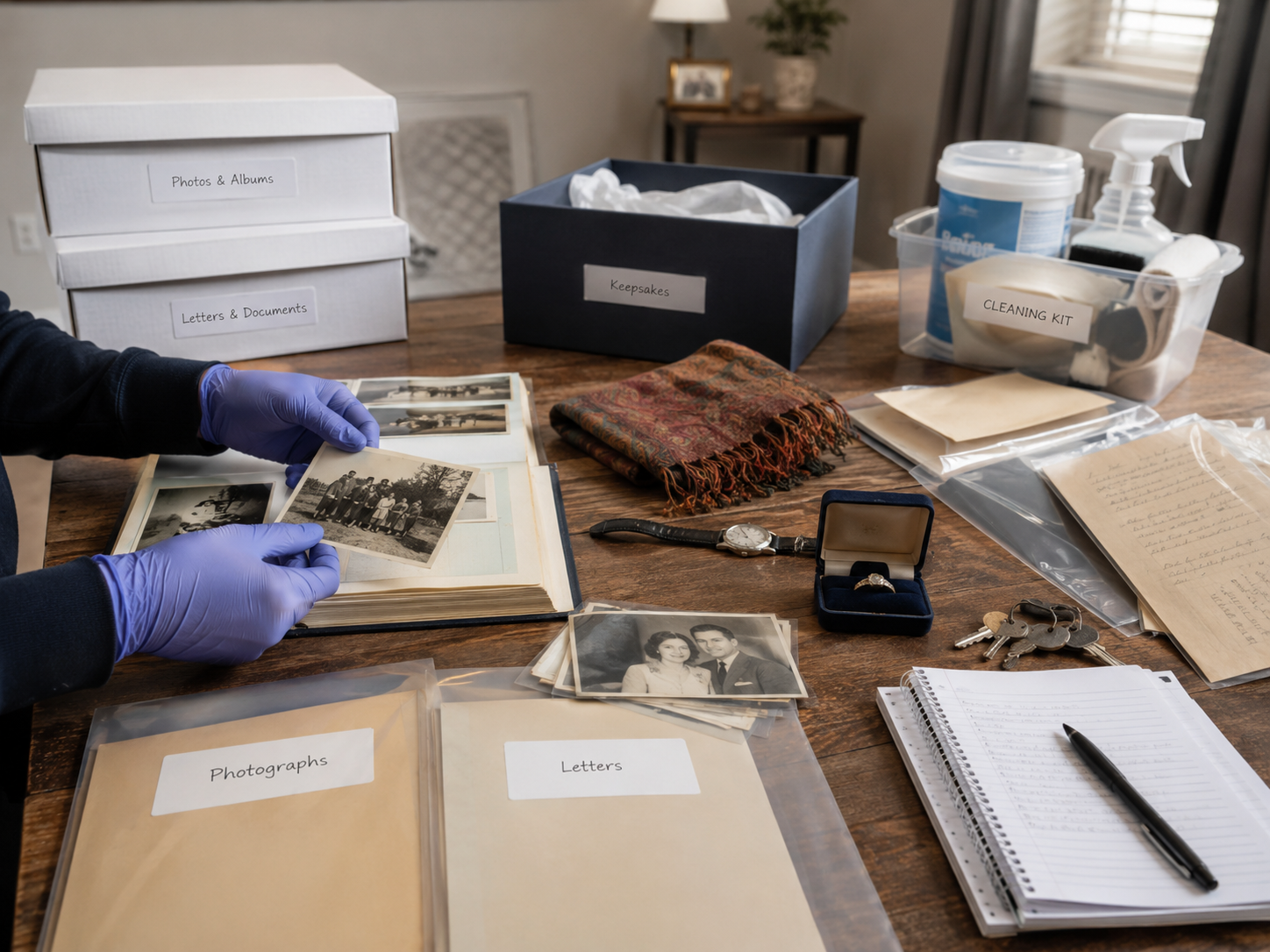 Tri et préservation d’objets personnels, photos, lettres et souvenirs après un nettoyage après décès