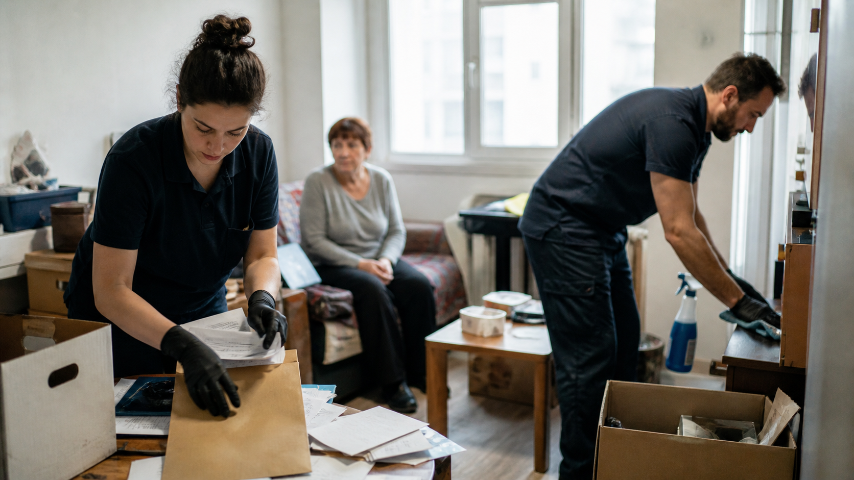 Nettoyage confidentiel d’un logement après syndrome de Korsakoff avec tri des documents personnels et intervention discrète