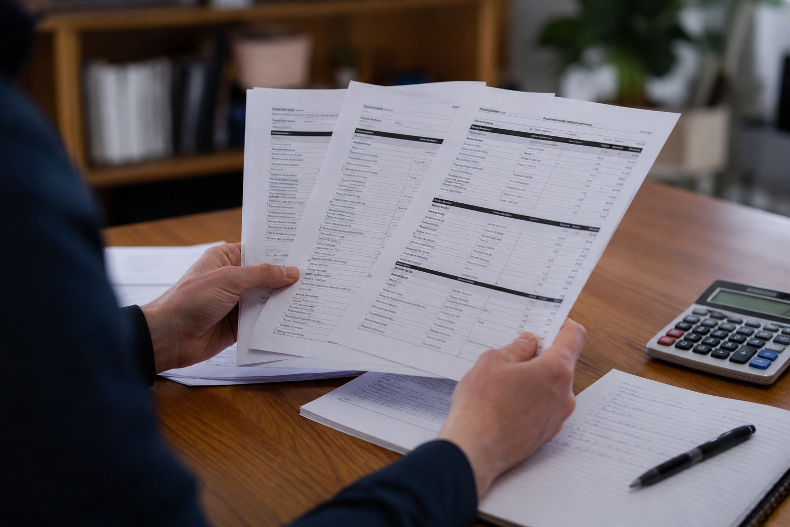 Comparer plusieurs devis de nettoyage après décès Personne comparant plusieurs devis de nettoyage après décès sur un bureau avec calculatrice et documents