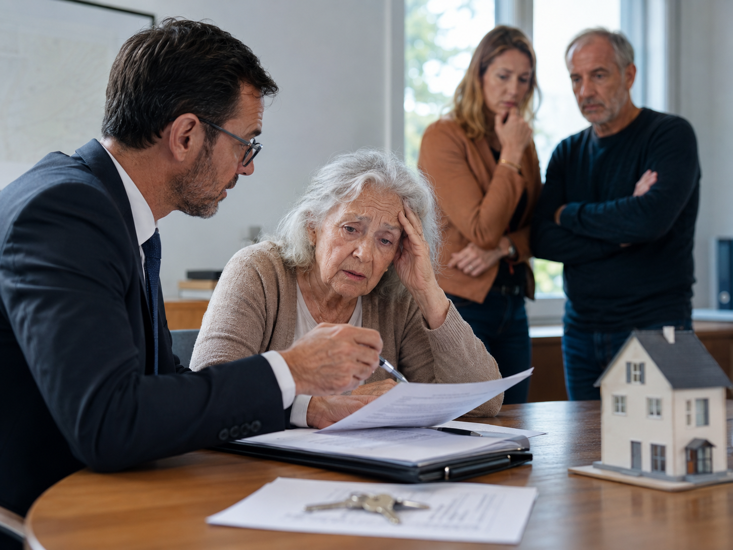 Syndrome de Korsakoff et succession immobilière compliquée Personne âgée atteinte du syndrome de Korsakoff accompagnée par un notaire lors d’une succession immobilière familiale